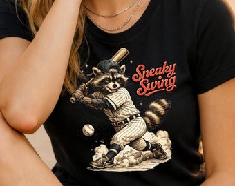 Retro Raccoon Baseball T-Shirt Design | Vintage Animal Graphic (Digital Download)