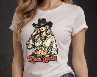 Rebel Queen Cowgirl PNG | Vintage Western T-Shirt Design (Digital Download)