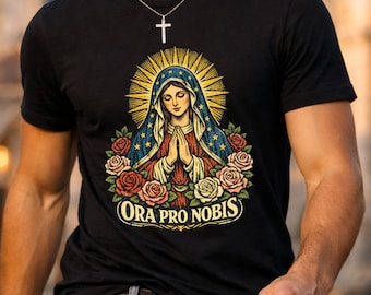 Ora Pro Nobis Virgin Mary PNG, Retro Catholic Blessed Mother Design (Digital Download)