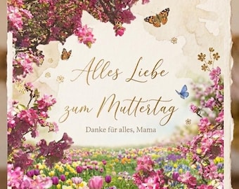 Moederdagkaart met lentebloemen en een houten hartje – “Dankjewel voor alles, mam”