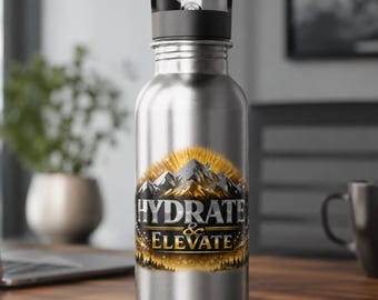 Mountain Stainless Steel Water Bottle with Straw, 20oz Hiking Water Bottle, Adventure Travel Bottle, Gym Hydration Flask, Outdoor Gift.