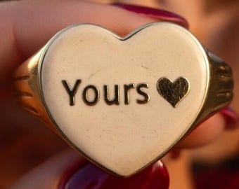 Engraved Heart Signet Ring | Stainless Steel Personalized Jewelry | Signet ring gold ring- gift for couple- gift for my wife- gift for her