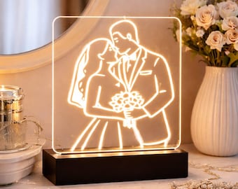 Lámpara LED personalizada para bodas, luz nocturna personalizada para parejas, lámpara acrílica grabada, regalo de aniversario, regalo romántico para él y para ella.
