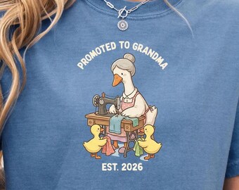 Pregnancy Reveal Gift For Her, Promoted To Grandma Est 2026 Top, Comfort Colors® New Granny Shirt, Whimsical Storybook Goose Vintage Tee