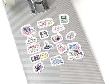 Foglio di adesivi tecnologici retrò, adesivi fustellati / decalcomanie elettroniche vintage