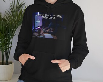 Felpa con cappuccio Just One More Render / Artista 3D, Rendering notturno, Designer CGI