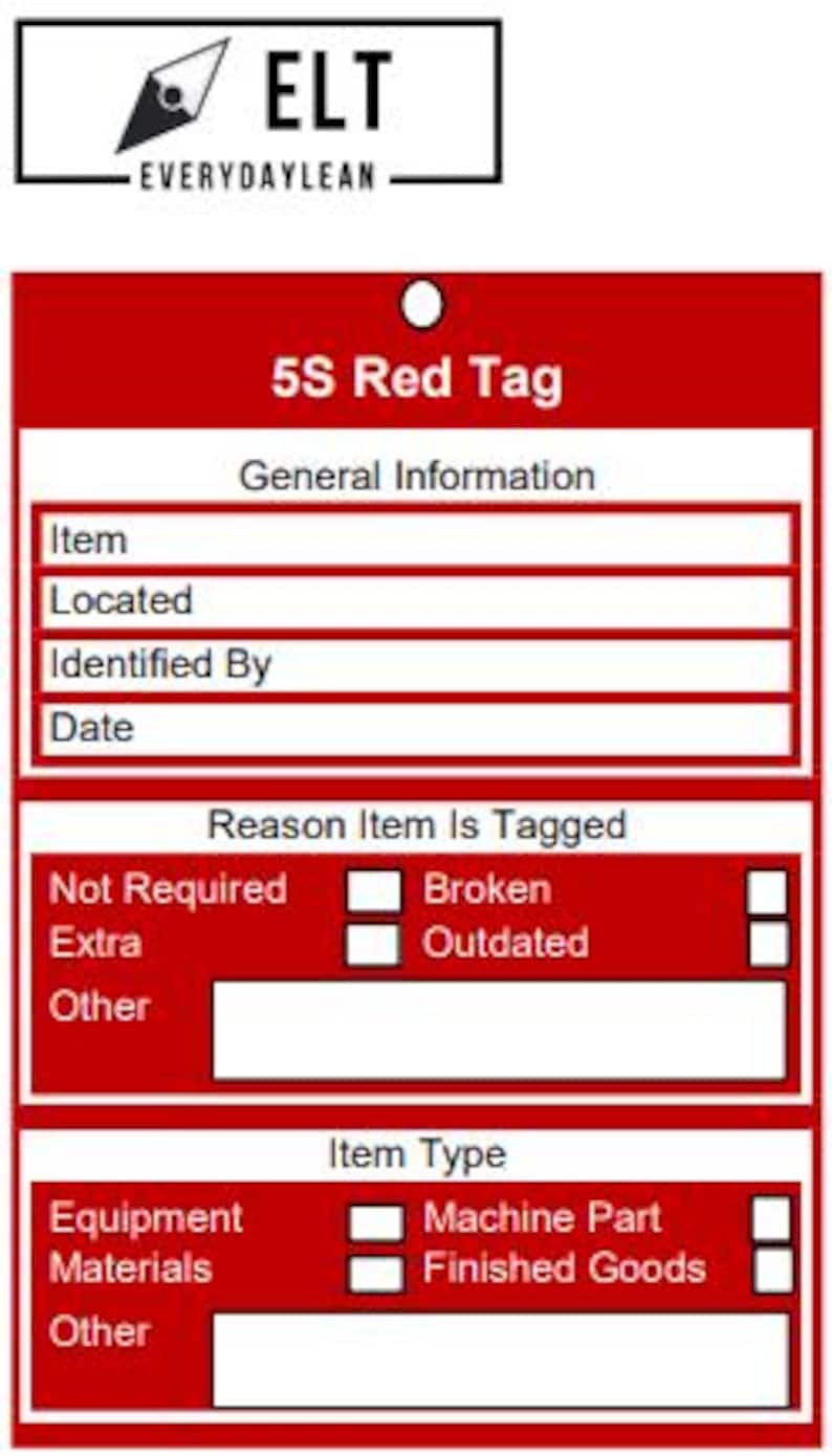 5S Red Tag Printable Template – Lean Workplace Organization (PDF ...