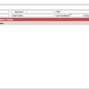 May include: A white document with a red and grey header. The document includes fields for "Sponsor", "Start Date", "PM", and "Last Updated: 13/03/2026". The document is labelled "C. Solve Problem / Issue" and "5. Corrective Action".