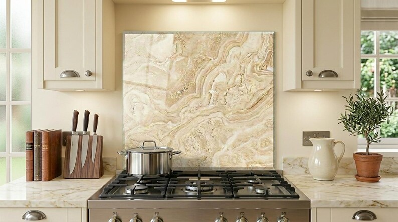 Marble-look Modern Kitchen Glass Countertop Backsplash - Onyx Pattern ...