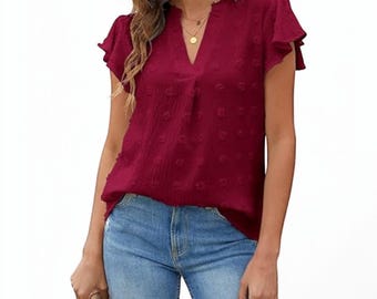 Weiße Rüschen-Bluse mit V-Ausschnitt