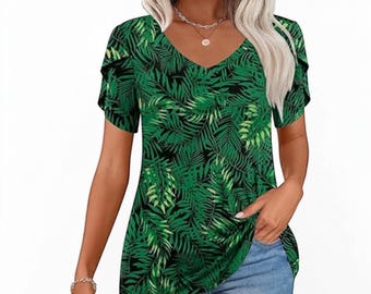 Frauen Sommer V-Ausschnitt Tunika Top