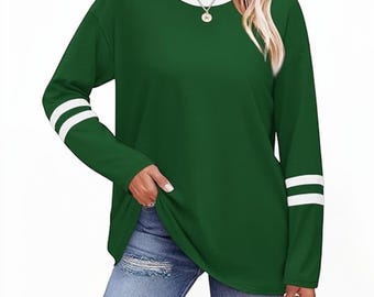 Color Block Langarm Casual Damen T-Shirt