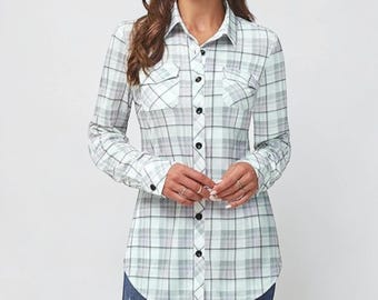 Frauen weiches kariertes Button-Down-Shirt