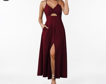 Sommer Cutout Midi Kleid mit Taschen