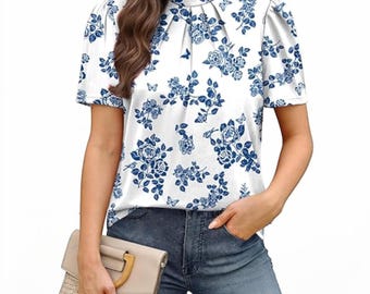 Damen Puff Ärmel Mock Neck Bluse