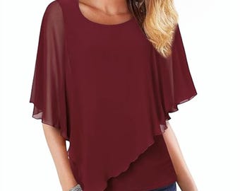 Fließende Chiffon Poncho Bluse Leichtes Top