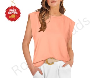 Damen Cap-Sleeve-Top: Lockere Passform, Rundhalsausschnitt, Polyester-Mischgewebe-Shirt