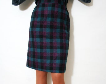 Vintage High Waist Plaid Midi Pencil Skirt