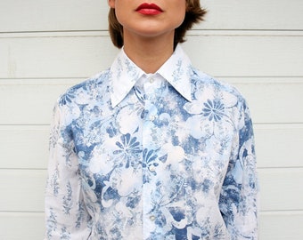 Vintage Floral Long Sleeve Button Up Blouse