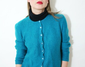 Lambs Wool Cardigan Sweater Blue Size 