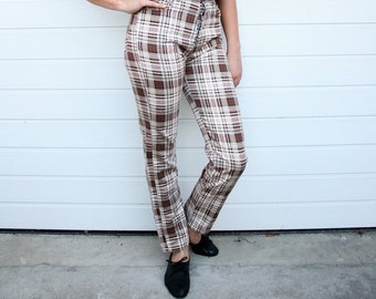 Vintage Brown Plaid Skinny Pants