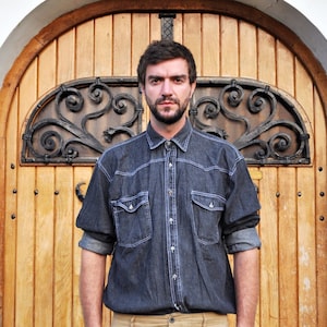 Vintage Dark Grey Denim Western Button Up Shirt