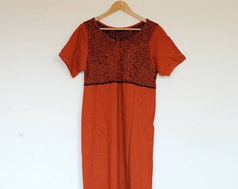 Vintage Pumpkin Orange Short Sleeve Maxi Dress