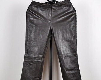 NOS Vintage Dark Brown Soft Leather Side Braided High Waist Pants