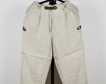 Vintage Khaki Linen High Waist Tapered Traditional Trachten Pants