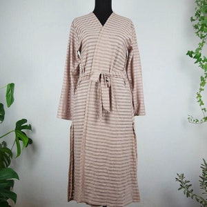 Vintage Beige Semi Sheer Striped Robe