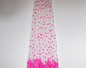 NOS Vintage White and Neon Pink Line of Oslo Floral Fuzzy Paint Print Tiered Full Maxi Dress