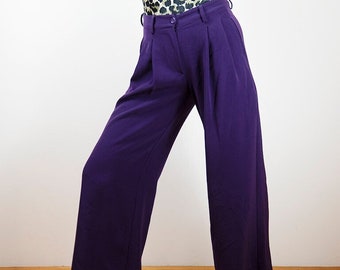 Vintage Purple Wide Leg Pleated Preppy Pants