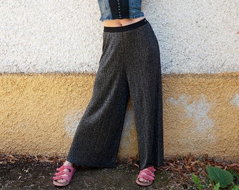 Vintage Diesel Black and Silver Metallic Knit Stretchy Palazzo Pants