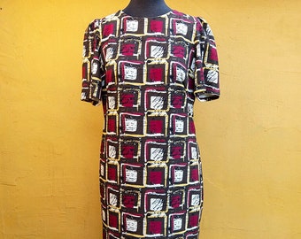 Vintage Abstract Print Shift Dress