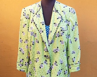 Vintage Oversized Pictachio Green Floral Silk Blazer