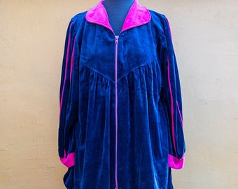 Vintage Navy and Pink Velvet Zipper Robe Jacket