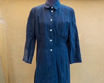 Vintage Black Linen Kaftan Shirtdress
