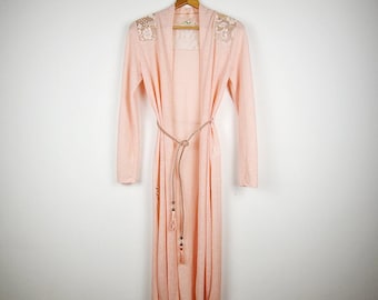 Vintage Soft Pink Semi Sheer Duster Floral Lace Robe