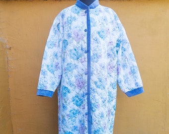 Vintage Pastel Floral Quilted Button Up Robe