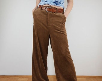 Vintage Brown Corduroy High Waist Wide Leg Pants