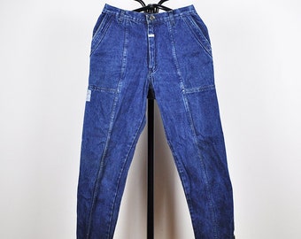 Vintage Dark Blue Denim High Waist Tapered Pants