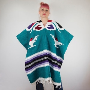 Vintage Authenitic Peruvian Native Pattern Fringed Poncho