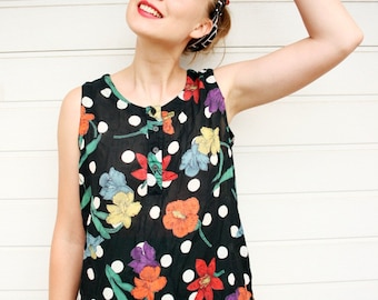 Vintage Floral Polka Dot Boxy Tank Top