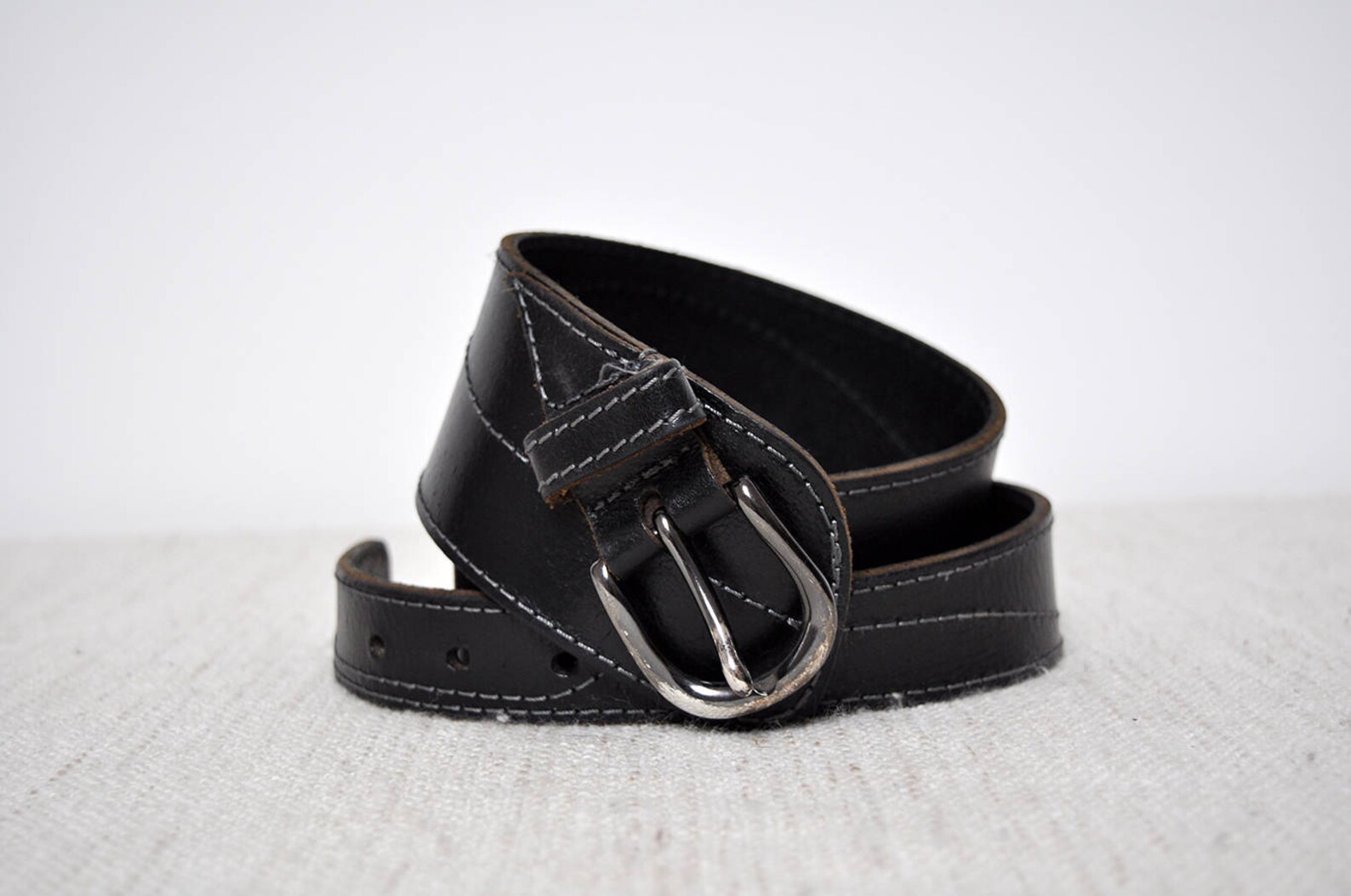 Vintage Wide Black Thick Leather Belt Etsy