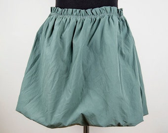 Vintage Sage Green Elastic Waist Bubble Mini Skirt