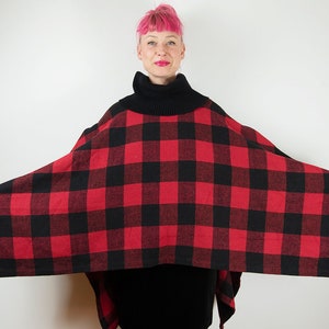 Vintage Red Buffalo Plaid Poncho Jacket image 6