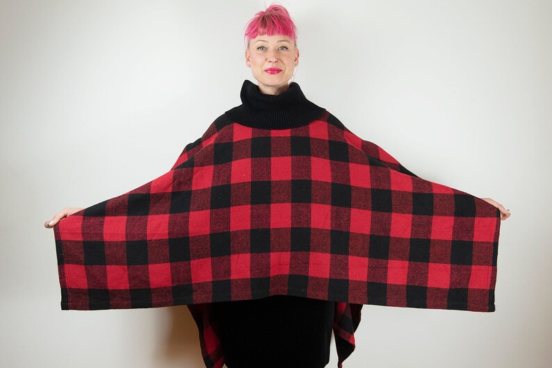 Vintage Red Buffalo Plaid Poncho Jacket image 6