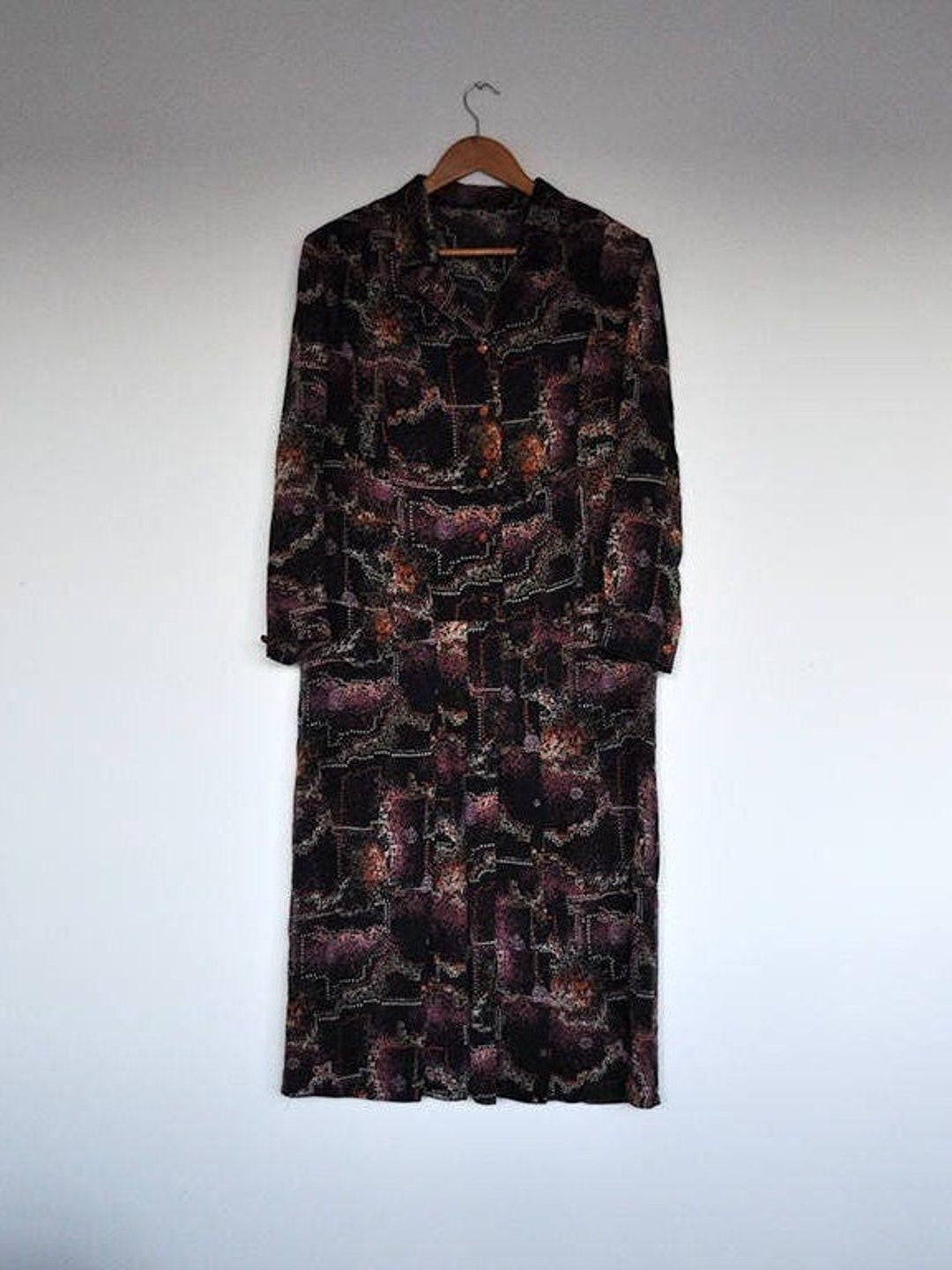 Vintage Oversized Silk Abstract Print Long Sleeve Midi Shirtdress - Etsy