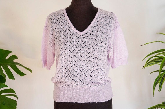 新しいブランド Short Knit Loose Purple Pastel Vintage Sleeve Top Sweater トップス