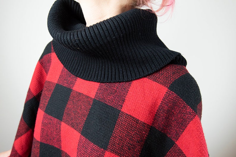 Vintage Red Buffalo Plaid Poncho Jacket image 9